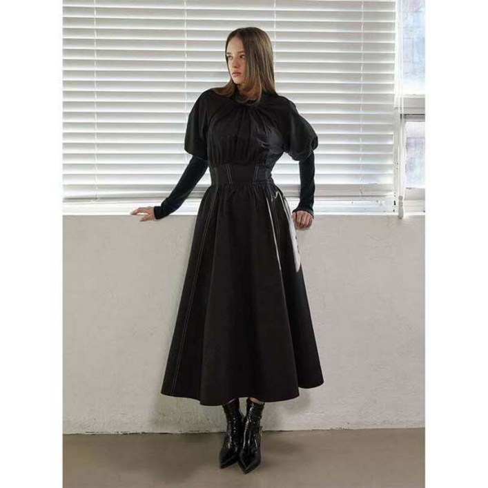 [AK플라자] [에고이스트] 셔링 퍼프소매 백타이 롱 원피스  ER4WO261