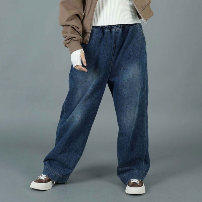벅시루 여성 노바디진 속기모 스판 중청 여자 밴딩 와이드 청바지 529