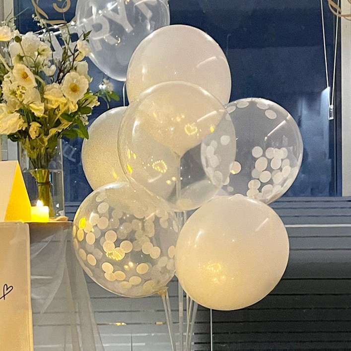 컨페티풍선10P화이트 12인치 풍선 벌룬 파티 프로포즈 웨딩 브라이덜 용품 기념일 셀프 홈파티 장식 꾸미기 소품