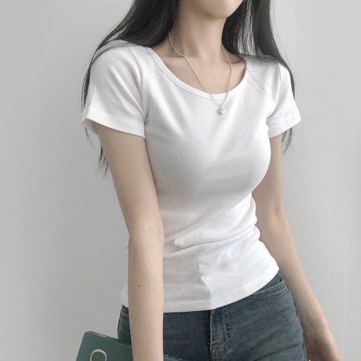 리리의감각 [1+1할인]여성 기본 유넥 슬림 이너 면 반팔 티셔츠