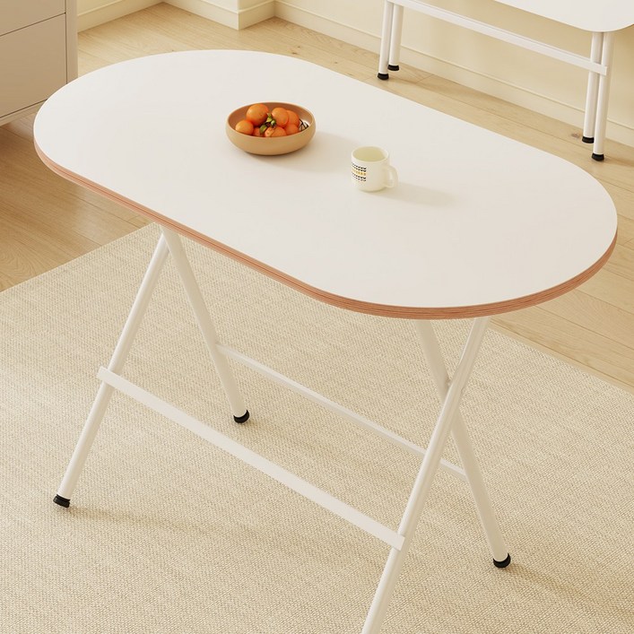 라온프리 다용도 접이식 식탁테이블, 4인용, 화이트 (타원)