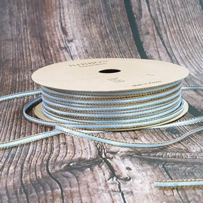 캔들바다 리본 스카이블루 골드 라인 4mm 용량선택 , 20yd 1롤