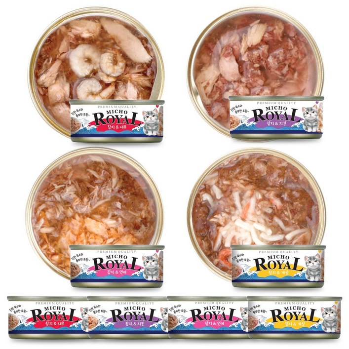 (2월 특가 이벤트) 프리미엄 로얄 미쵸 캔 5종 콤보 170g x 24개입 고양이 간식 통조림, 170g, 24개