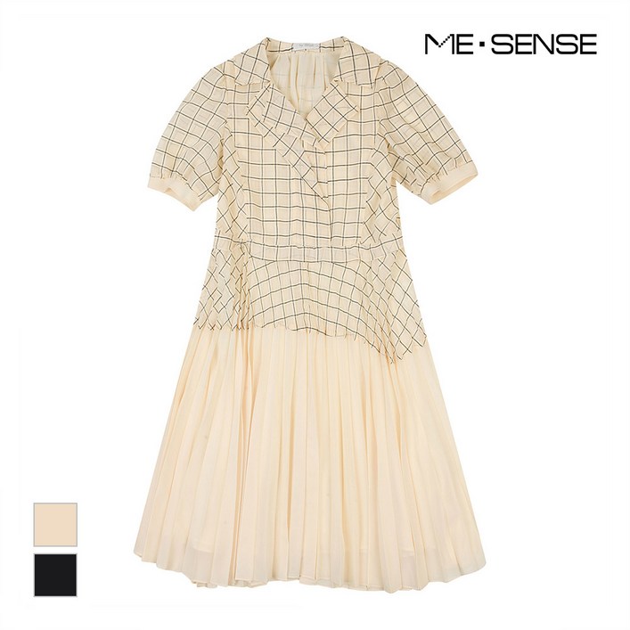 미센스 사각체크패턴 플리츠 원피스MB25OPM102A