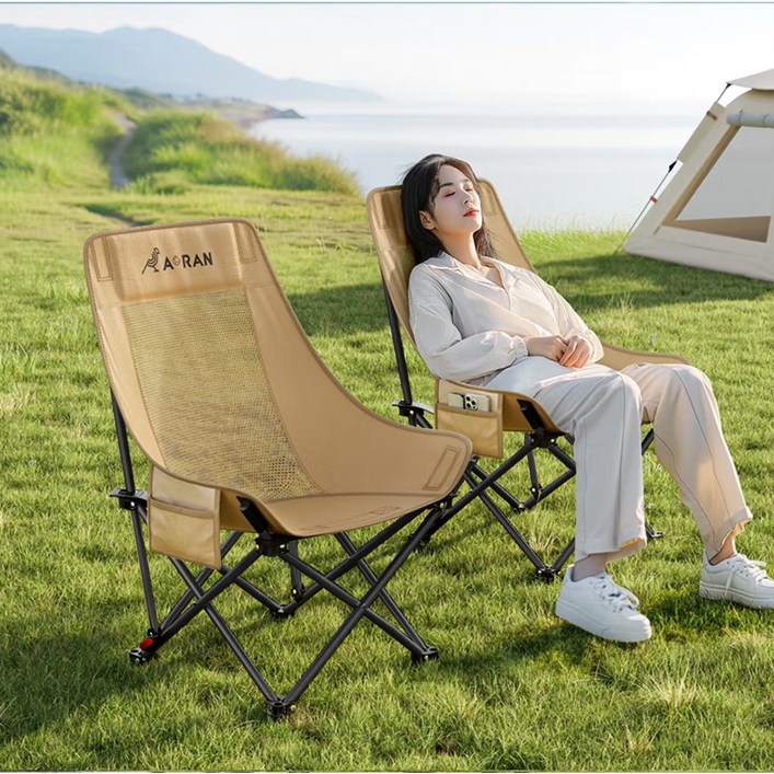 AORAN 11 각도조절 경량 접이식 캠핑 의자 세트, 2개, 카키 두 배의 통기