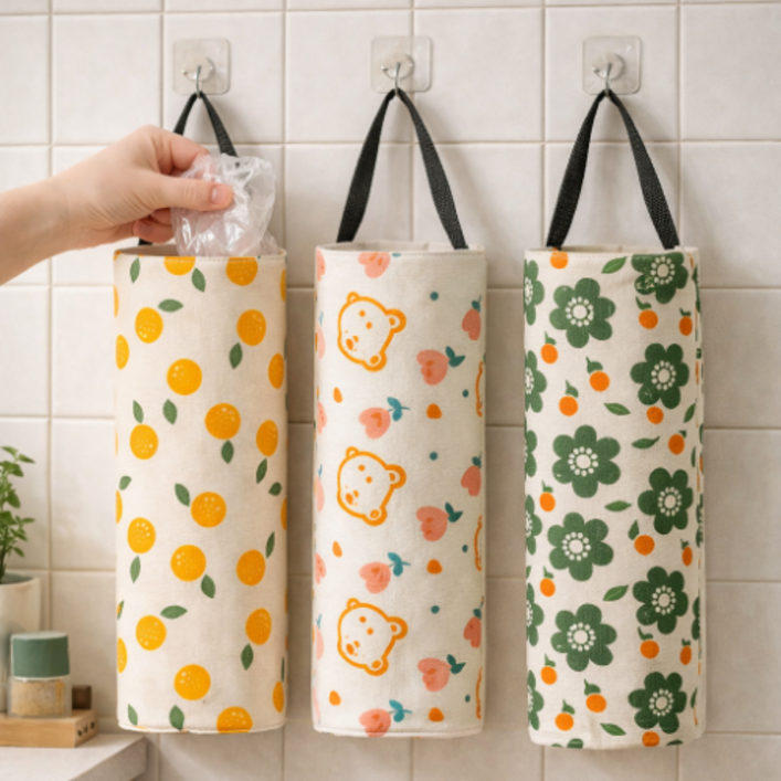 일상채움 린넨 걸이형 비닐봉지 정리 포켓 고리 포함