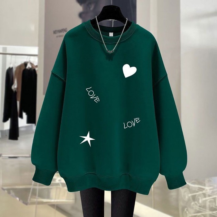 지고다그 빅사이즈 여성 루즈핏 프린트 맨투맨 티셔츠 가을 겨울 긴팔 캐주얼 박스핏 상의 HH2911