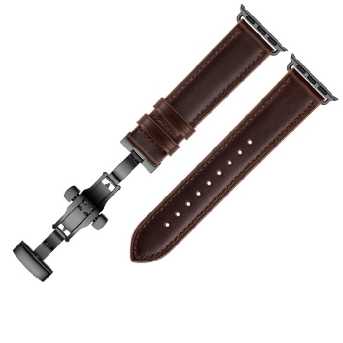 엔인원 애플워치 전 기종 호환 가죽 스트랩 메탈 디버클 시계줄, 1개