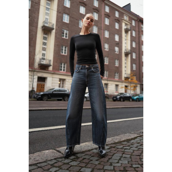 ZARA 자라 청바지 TRF BAGGY BARREL 미드라이즈  네이비 84860