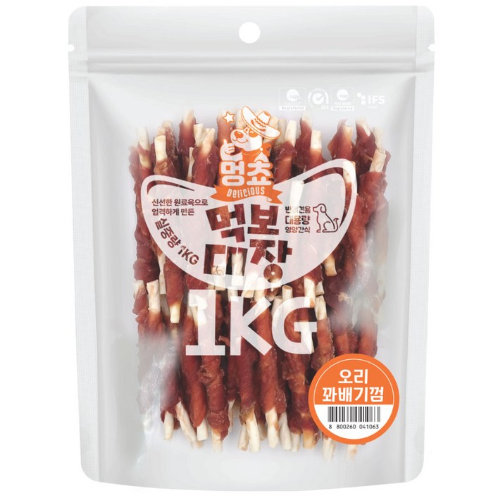 멍쵸 먹보대장 1kg 9종 강아지간식, 1개, 1kg, 먹보대장 오리꽈배기껌