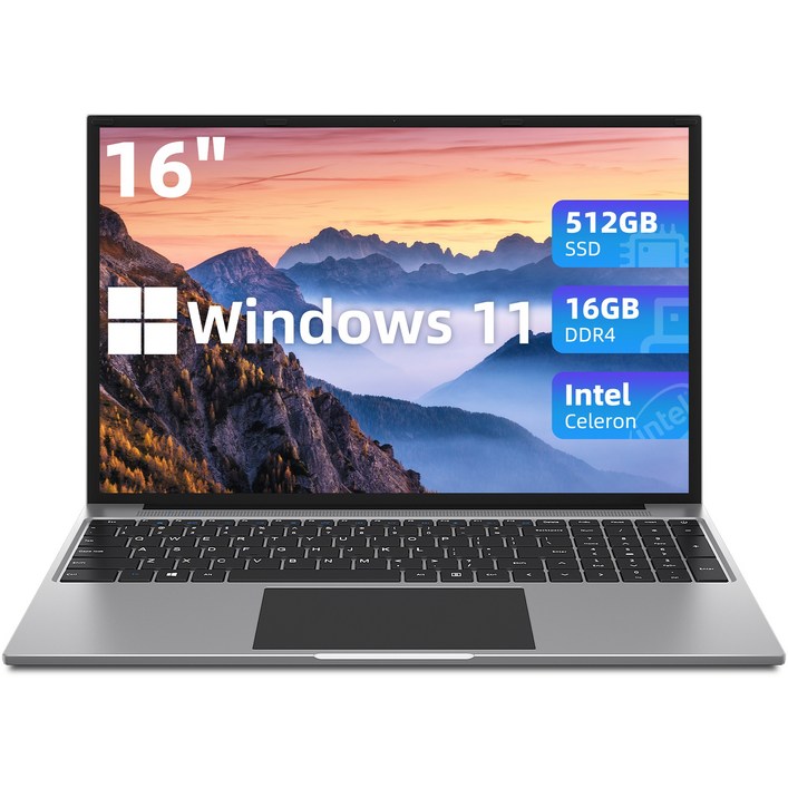 노트북/16인치/DDR4 16G/SSD 512G/가성비노트북/슬림/FHD IPS/업무용/사무용/그레이