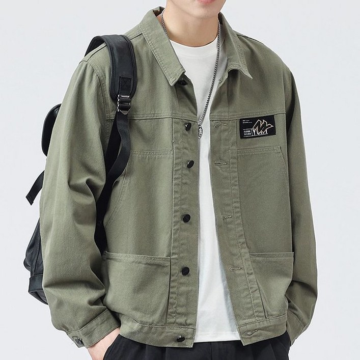 3가지 컬러 남성용 봄 가을 순면 데님 셔츠 외투 루즈핏 캐주얼 카고 청자켓 간절기
