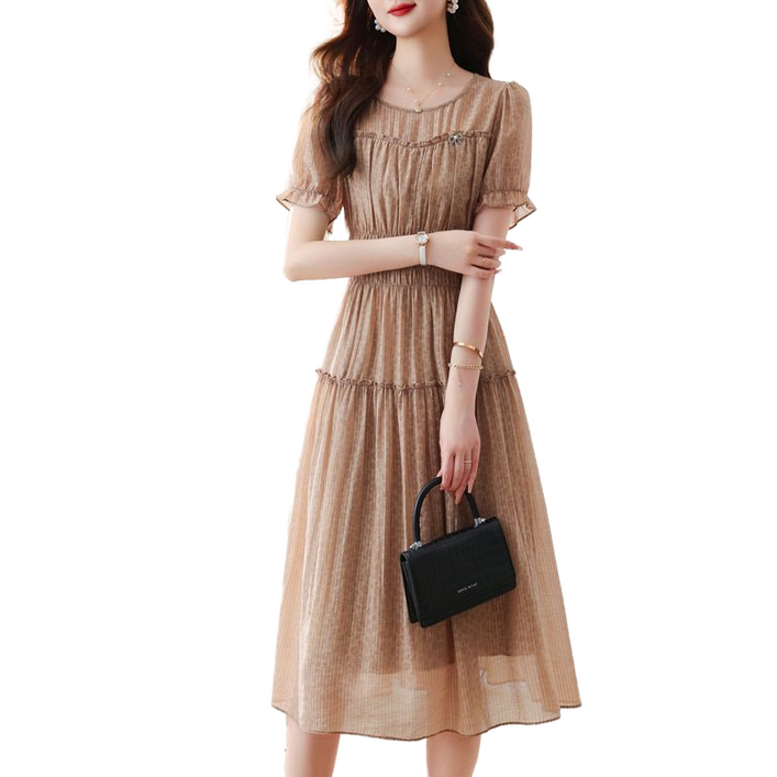 셀럽당 여성 여름 패션 자카드 원피스 라운드 무릎 위 미디 스커트 K1495-KR