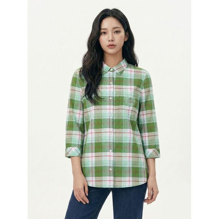 올리비아하슬러 그린 베이직체크 마 셔츠 블라우스 OHCMBL208