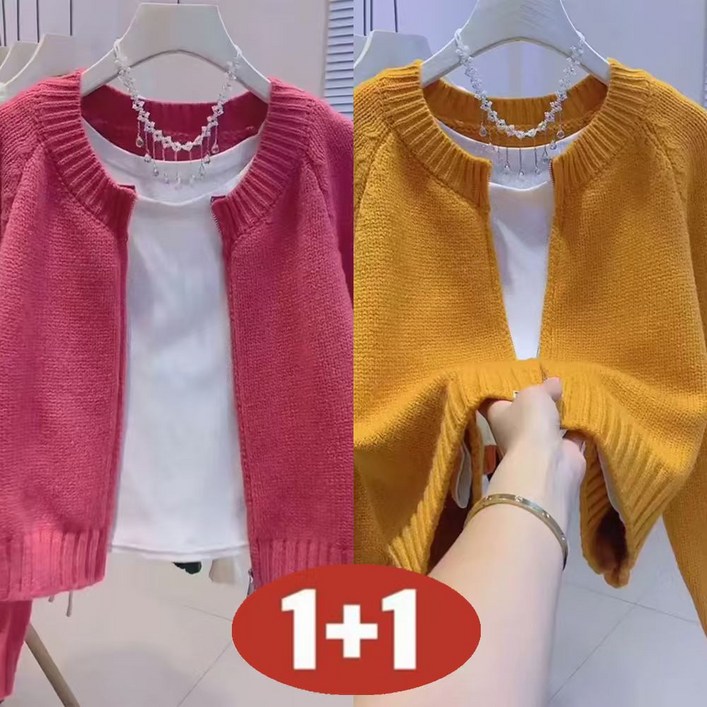 오스틱니 완전 편한 11 여성 라운드넥 집업 무지 기본 니트 가디건 자켓 가을 겨울 보송 솔리드 루즈핏 긴팔 심플 나른한 지퍼 니트코트 아우터 외출용 캐주얼 패션 쇼트 스웨터