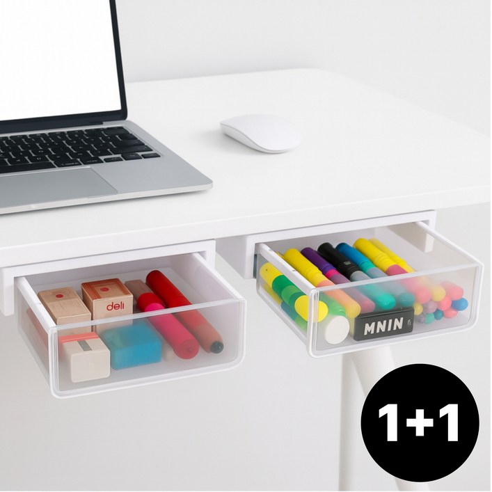 에이데이즈 확장 수납 붙이는 책상 수납함, 화이트, 2개