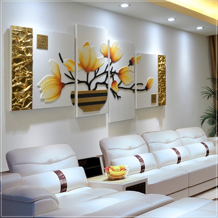 완판 핸드메이드 입체 원목 가죽 분할 액자 아파트 거실 인테리어, 2번 플라워골드중