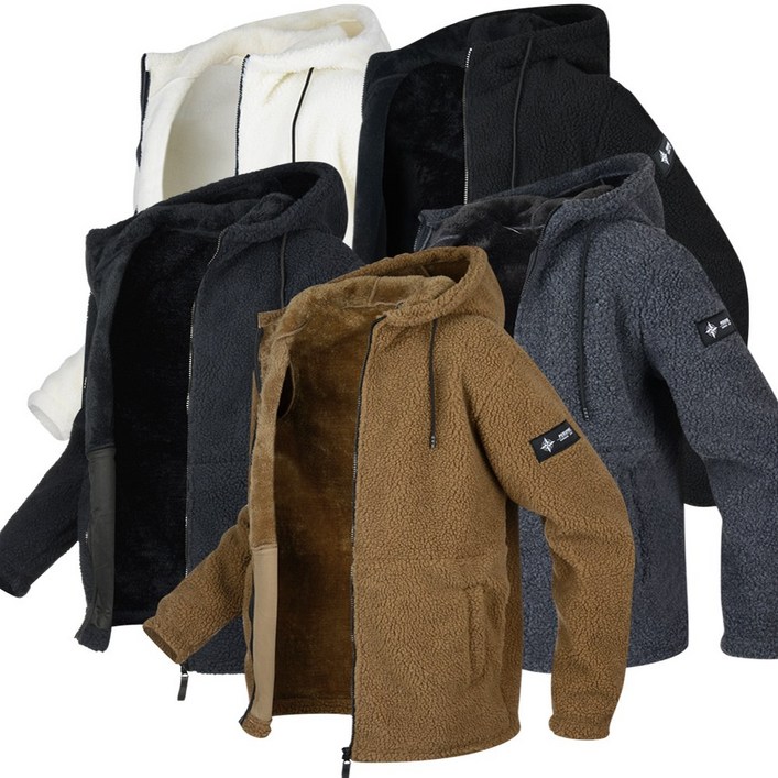 남녀공용 뽀글이 양털 후리스 후드 집업 플리스 기모 자켓