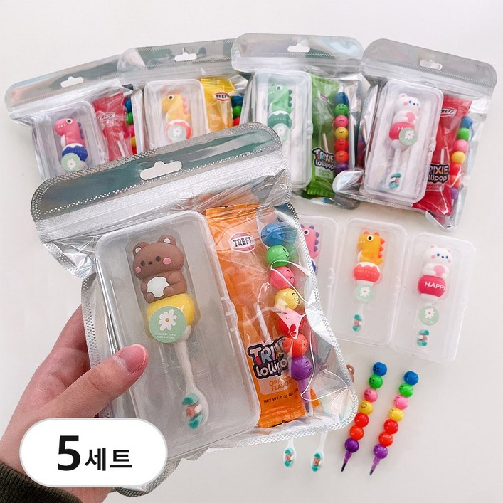 유치원 어린이집 생일 선물 답례품 포장 세트 단체 구디백 유아 칫솔, 5세트, 색상혼합