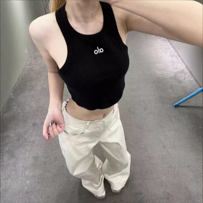 ALO알로 SS 신상 나시 탑  크롭핏 라글런 민소매  여성 베이직 레깅스룩 루즈핏 티셔츠