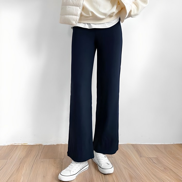 가비진 여성용 기모 인조융털 밴딩바지 일자 세미와이드 84A