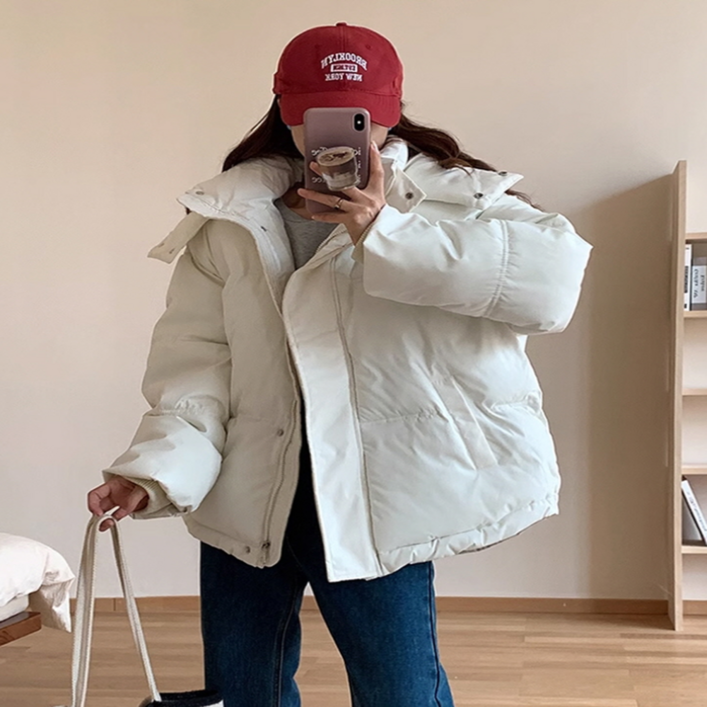 제이머랭여성 공용 겨울 데일리 도톰한 오버핏 후드 패딩 점퍼