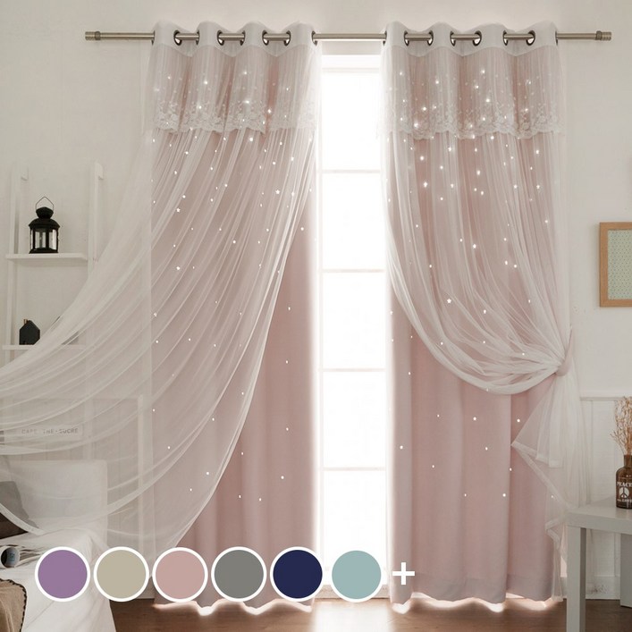 까르데코 디망쉬스타 펀칭디망쉬레이스 긴창커튼 4장세트