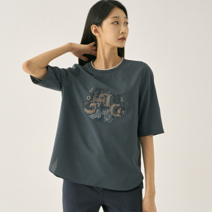 지센 여성용 라운드넥 자수 블라우스 LFWSN801
