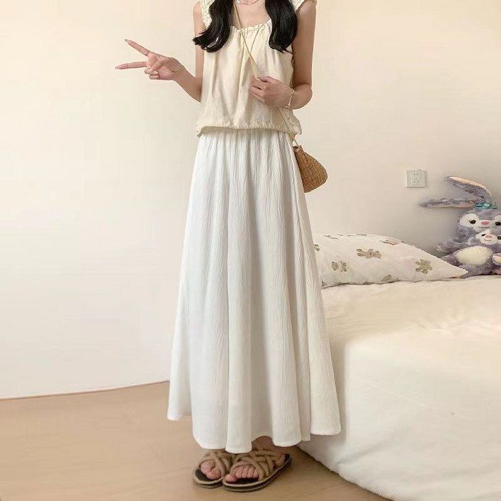Tianen 여자  A라인 스커트 여자 화이트 스커트