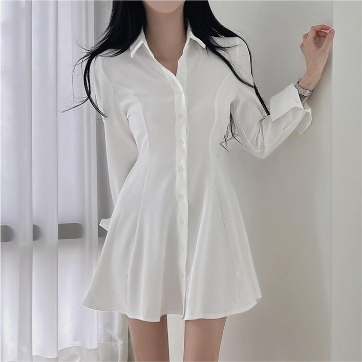 예쁨시전 찰랑 여리 개강 여신 데이트 여친룩 핀턱 긴팔 셔츠 미니 원피스