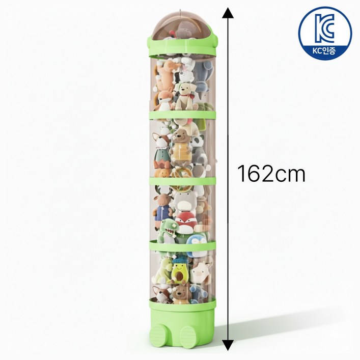 Dorich 투명 원통 인형 정리함 대형 장난감 보관함 수납함, 1개, 애플그린