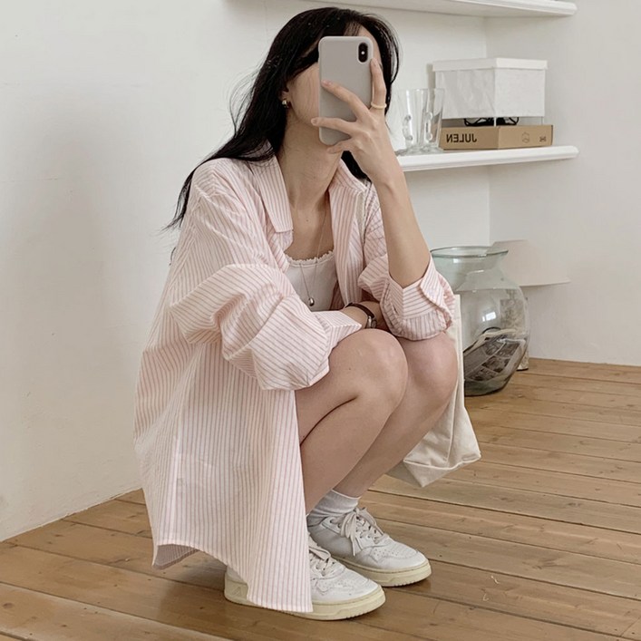 5599사이즈여성 스트라이프 셔츠 긴팔 남방 카라셔츠 빅사이즈 루즈핏 오버핏 하객룩 살안타 여름셔츠 자외선 간절기 77사이즈 88사이즈