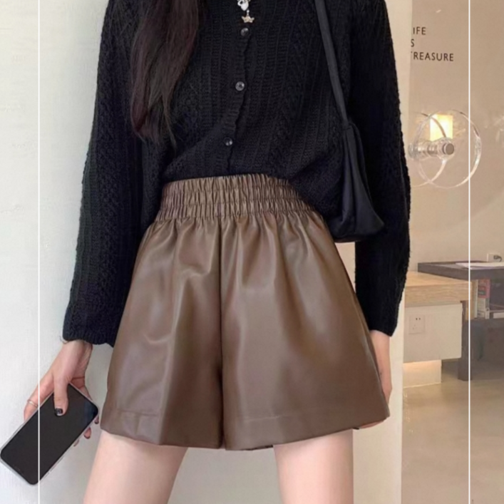 MOMOKA 레자밴딩반바지 레자반바지 가죽반바지 가을바지