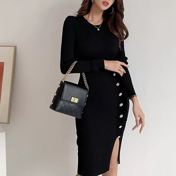 휠렉스 여성 니트 라운드넥 옆트임 패션 원피스 JT431