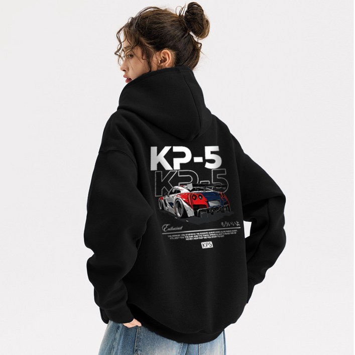 FONOW 남녀공용 오버핏 KP5 레이싱 문화 남성 스트리트 후드티