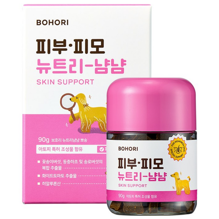 보호리 피부 피모 뉴트리냠냠 2.0 90g 강아지 발사탕 가려움 건조 모질 습진 영양제, 2개, 피부/피모, 90정