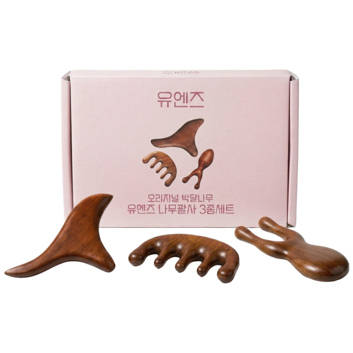 유엔즈 나무 괄사 바디 페이스 두피 마사지기 3종세트