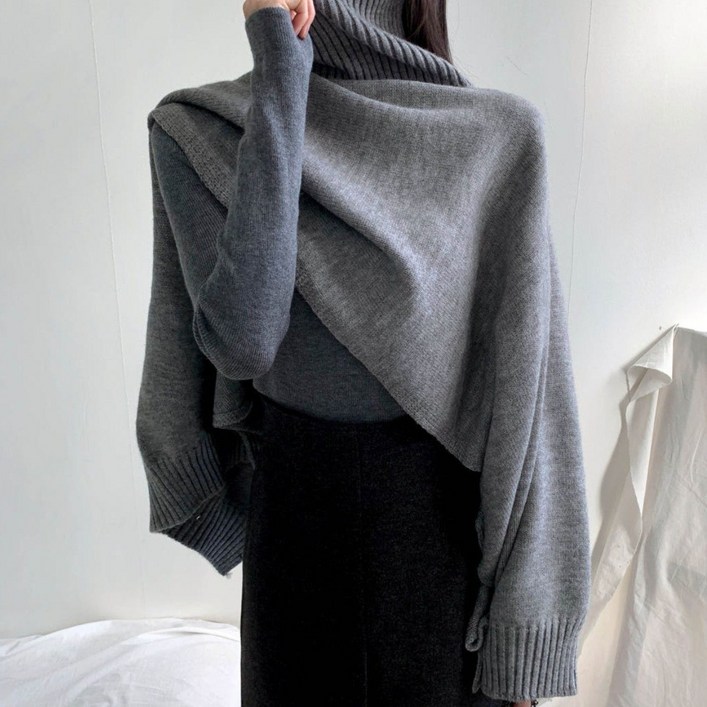 [마켓제이MARKETJ] 터틀넥 머플러 케이프니트(2col)