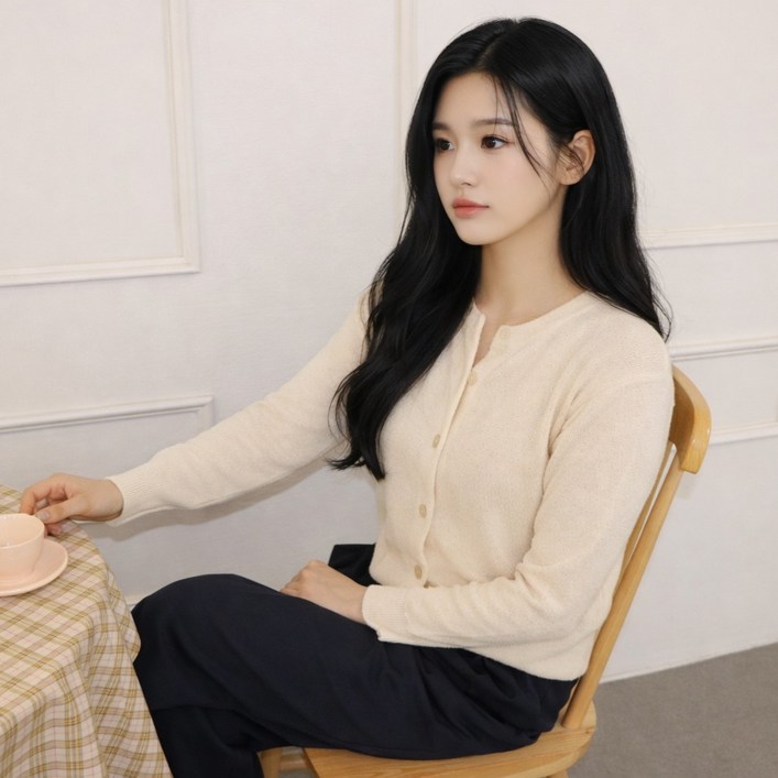 HDAON 여성 가디건 베이직 라운드 버튼 기본 가디건