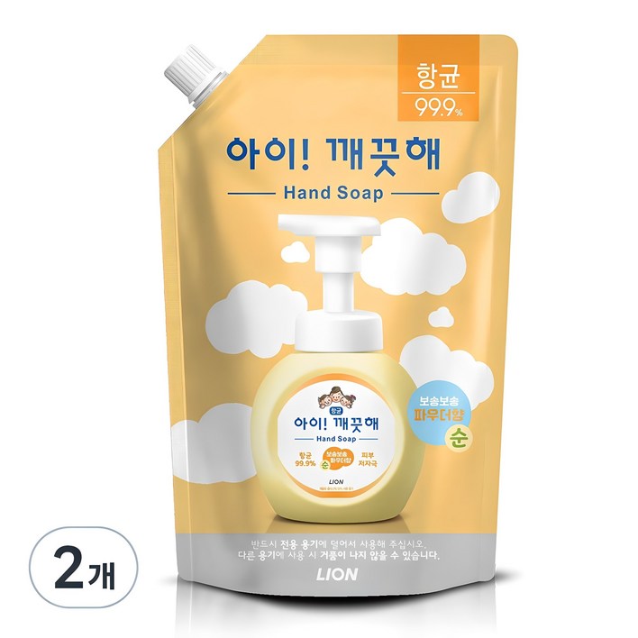 아이깨끗해 항균 폼 핸드솝 순 보송보송 파우더향 리필, 600ml, 2개 아이깨끗해 항균 폼 핸드솝 순 보송보송 파우더향 리필, 600ml, 2개