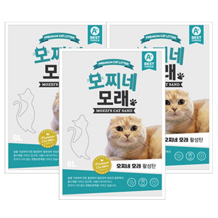 모찌네 응고형 고양이 모래, 8L, 3개, 활성탄 모찌네 응고형 고양이 모래, 8L, 3개, 활성탄