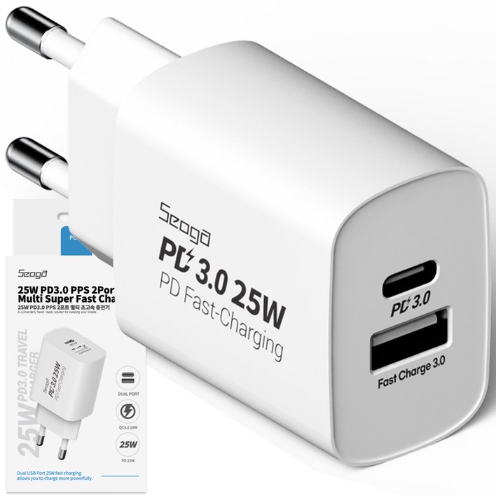 서가 25W PD3.0 PPS 2포트 멀티 C타입 초고속 충전기 서가 25W PD3.0 PPS 2포트 멀티 C타입 초고속 충전기
