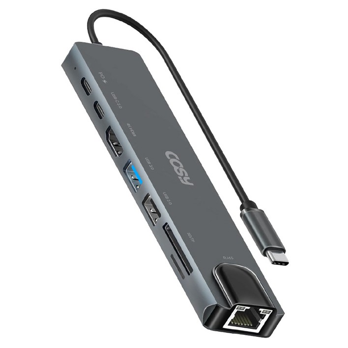 코시 8포트 C타입 이더넷 멀티 USB허브 PD / USB3.0 / USB A / C타입 USB2.0 / LAN / 4K HDMI / SD / TF