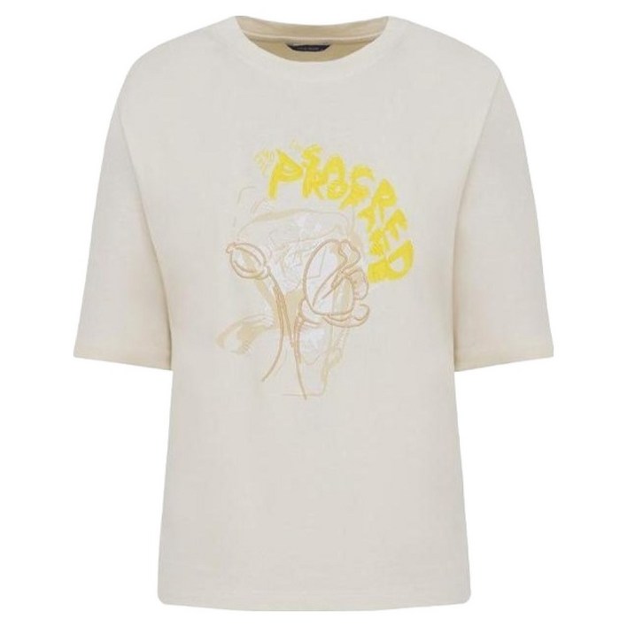 올리비아하슬러 여성용 레터링 자수 스케치 라운드넥 티셔츠 OHCMTS104