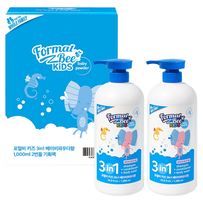 포멀비키즈 3in1 클렌저 베이비파우더향, 1L, 2개