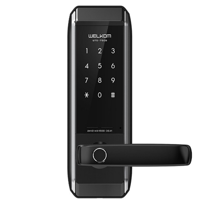 솔리티 손잡이 있음(유리문/샷시문 불가) 지문인식 무타공 도어락, WTS-750B, 고객직접설치