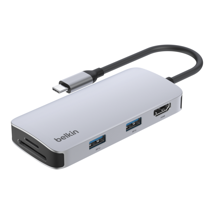 벨킨  USB C 5in1 멀티 포트 허브 어댑터 AVC007fqSGY V2, 실버 그레이, 1개