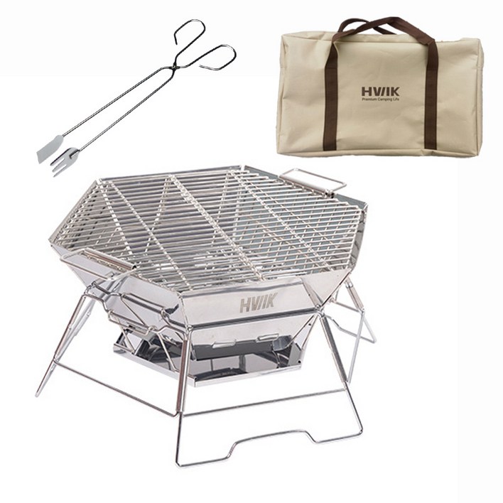 휘케이 육각 캠핑 화로대 바베큐 그릴  가방  집게, 1세트