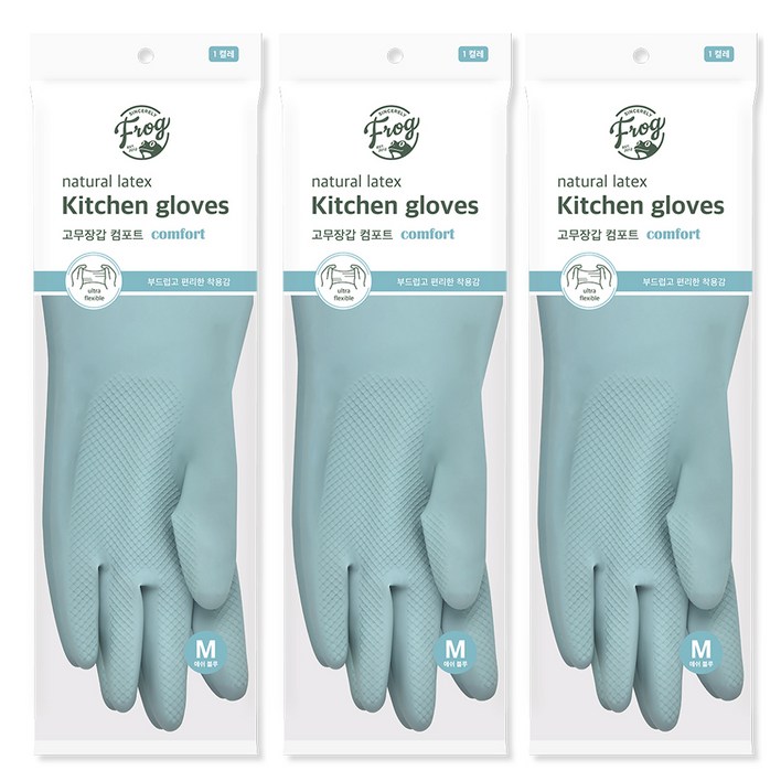 프로그 라텍스 컴포트 고무장갑, 애쉬블루, 중M, 3세트