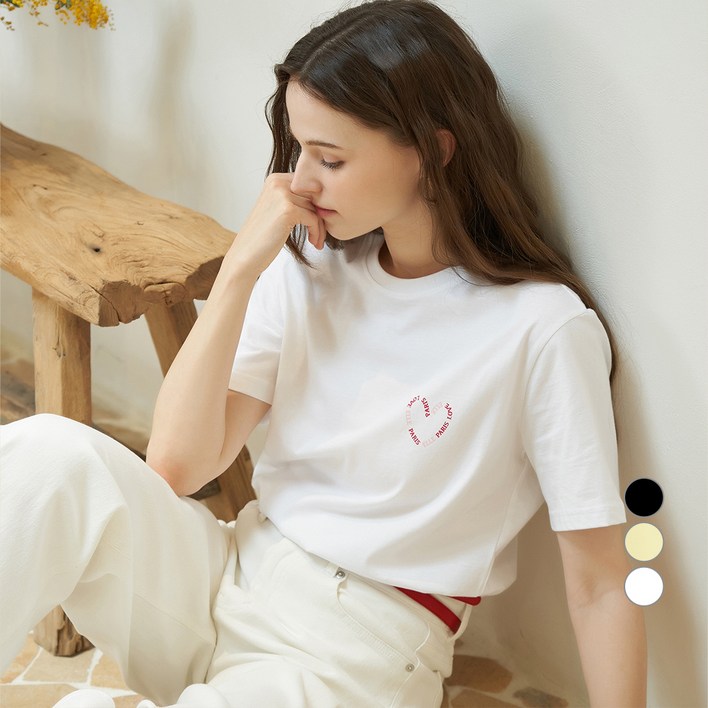 ELLE PARIS 여성용 Heart 반팔 티셔츠